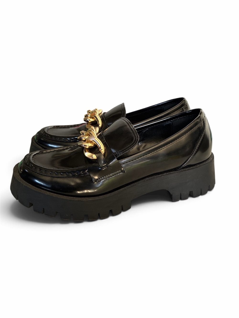 GUESS Black Patent Loafers with Gold Chain Accent - Picture 3 of 5